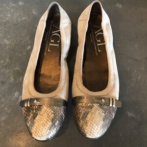 Attilio Giusti Leombruni Taupe Suede Flats with Snakeskin Toe Cap